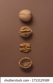 Walnuts On A Brown Background. Healthy Food. Walnuts With Shadows.  Nuts For Smoothies. Good For The Brain.