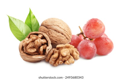 Walnuts and pink grapes isolated on white - Powered by Shutterstock