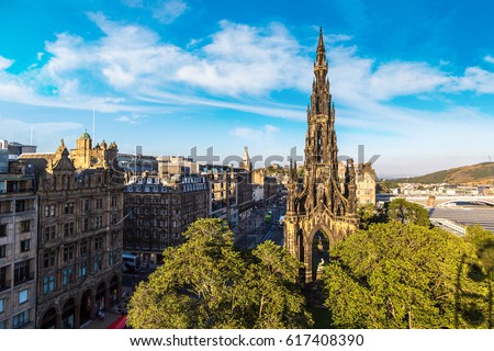 The Walter Scott Monument in Edinburgh in a beautiful summer day, Scotland, United Kingdom