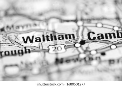 Waltham. Massachusetts. USA On A Geography Map