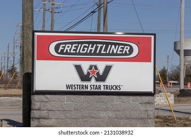 Walton - Circa February 2022: Freightliner And Western Star Semi Tractor Trailer Trucks Logo. Freightliner And Western Star Are Owned By Daimler.