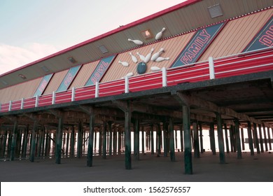 Walton-On-The-Naze Essex UK 20/11/2015 The Pier With Advertising Signs And Ten Pin Bowling Skittles