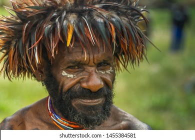 Wamena, Papua, Indonesia - 8 August 2016: Portrait Local Dancer Of The Baliem Valley Festival