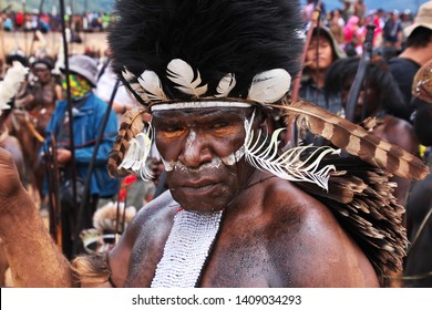 Wamena/Papua, Indonesia - 08 Aug 2016. National festival of local tribes in Wamena city, Papua