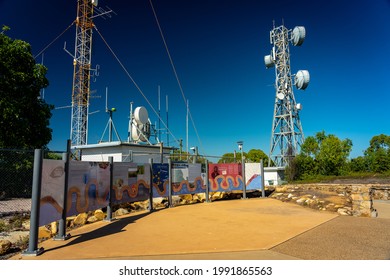 Wangaratta, Queensland, Australia - May 17, 2021: Telecommunications tower on top of the Mount Inkerman