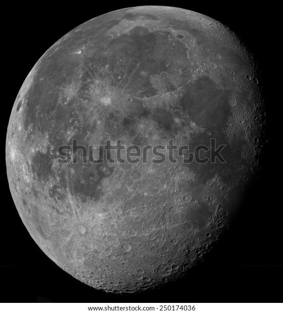 Waning\
gibbous moon. High resolution telescope\
image.