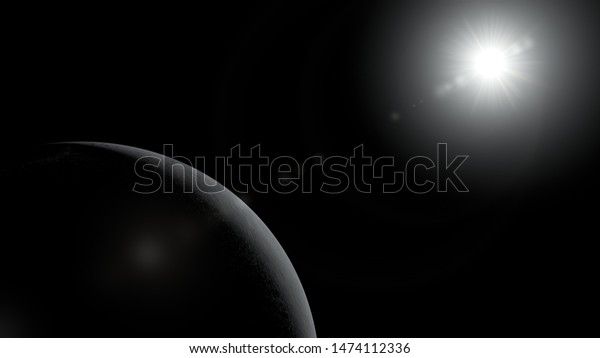 Waning Moon and sun Picture\
in space