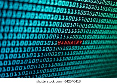 The wannacry and binary code concept on the desktop screen. the wannacry and ransomware concept background.