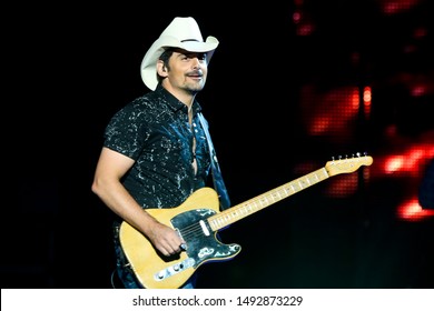 WANTAGH, NY - AUG 30: Brad Paisley Performs In Concert At Northwell Health At Jones Beach On August 30, 2019 In Wantagh, New York.