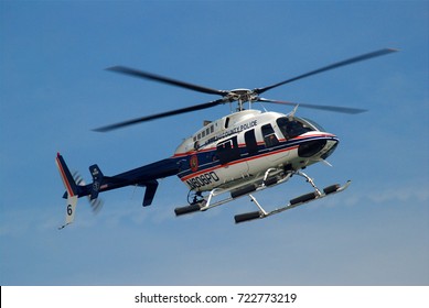 Wantagh, NY, USA May 23 A Nassau County Police Helicopter Patrols From The Air Over Jones Beach In Wantagh, New York