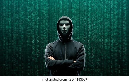Wanted Hacker is Coding Virus Ransomware Using Abstract Binary Code. Cyberattack, System Breaking and Malware Concept.