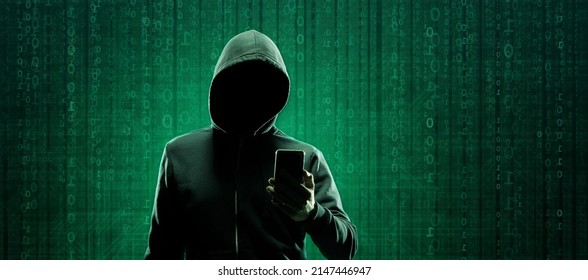 Wanted Hacker is Coding Virus Ransomware Using Abstract Binary Code. Cyberattack, System Breaking and Malware Concept.