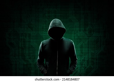 Wanted Hacker is Coding Virus Ransomware Using Abstract Binary Code. Cyberattack, System Breaking and Malware Concept.
