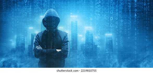 Wanted Hacker is Coding Virus Ransomware Using Abstract Binary Code. Cyberattack, System Breaking and Malware Concept.