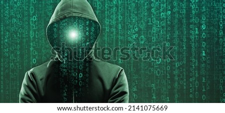 Wanted Hacker is Coding Virus Ransomware Using Abstract Binary Code. Cyberattack, System Breaking and Malware Concept.