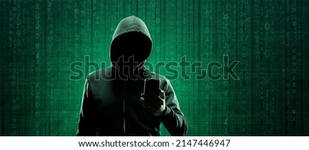 Wanted Hacker is Coding Virus Ransomware Using Abstract Binary Code. Cyberattack, System Breaking and Malware Concept.