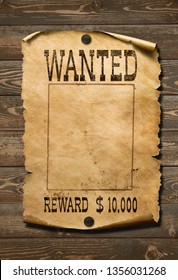 Wanted Wild West Poster On Old Wood Background