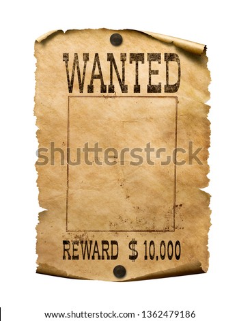 Wanted wild west poster on white background