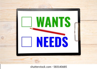 wants needs choice concept, select from two options