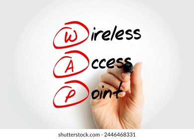 WAP - Wireless Access Point is a networking hardware device that allows other Wi-Fi devices to connect to a wired network, acronym text concept with marker