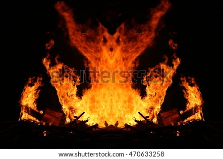 war monster, allegory of hell, The witch who hides in the fire, traditional bonfire,allegory of destruction, fear of punishment, insecurity,visual allegories, visual metaphors