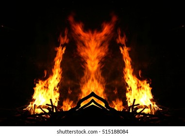 war monster, allegory of hell,The witch who hides in the fire, traditional bonfire,allegory of destruction, fear of punishment, insecurity,visual allegories, visual metaphors
