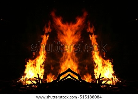 war monster, allegory of hell,The witch who hides in the fire, traditional bonfire,allegory of destruction, fear of punishment, insecurity,visual allegories, visual metaphors