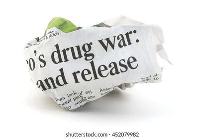 War On Drugs Newspaper Concept On A White Background.