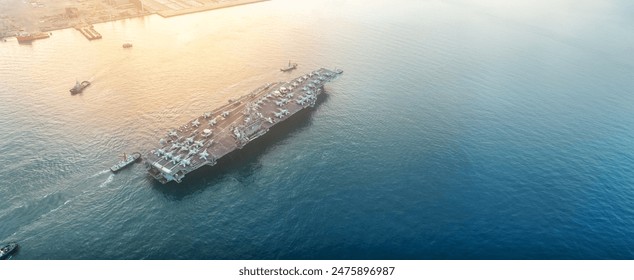 war ship Nuclear Navy ship at sunrise, Military navy carrier full loading fighter jet aircraft for prepare troops. nuclear carrier running in the ocean	
 - Powered by Shutterstock