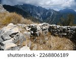 War trench. War trench of the Gothic Line in Versilia. Panorama of Versilia from Monte Folgorito in the Apuan Alps.