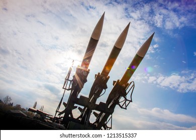 war and weapon - army artillery - tactical ground-air ballistic missiles on the launch ramp