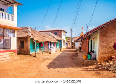 Waral, India - May 25, 2019 : Landscape Of Traditional Indian And Maharashtrian Village With Houses