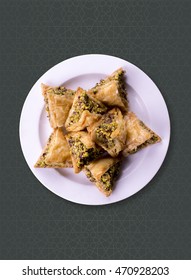 Warbat With Pistachios - Oriental / Arabic Sweets - Desserts Top View