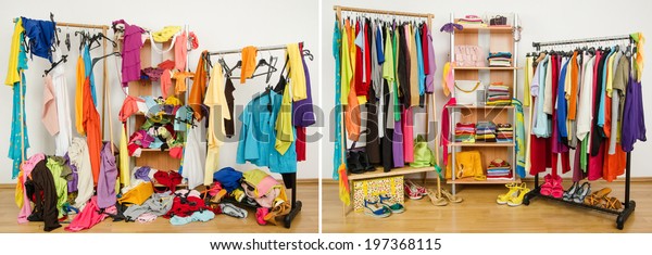 Wardrobe Before Messy After Tidy Untidy Stock Photo Edit