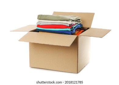 Wardrobe Box With Clothes On White Background