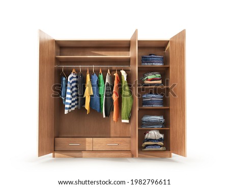 Wardrobe with clothes isolated on a white background