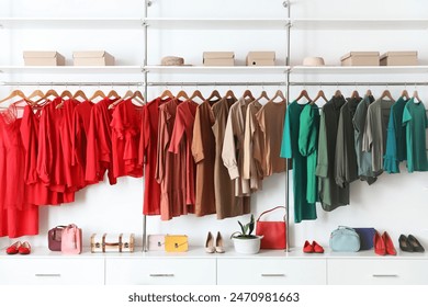 Wardrobe with female clothes and accessories