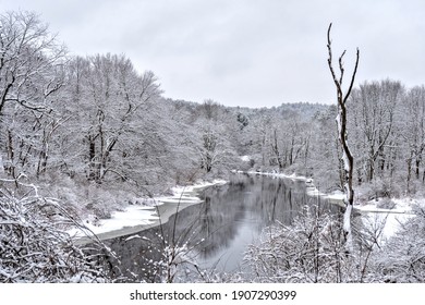 Ware River In The Winter In Massachusetts.