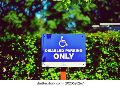 Ware, UK - July 16 2021: Parking Space For Disabled Sign - Close Up