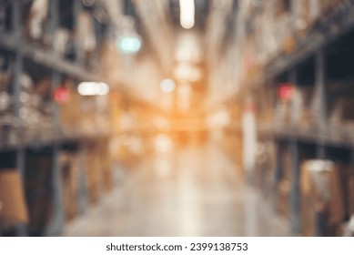 Warehouse background storage inventory shelf with freight container aisle space. Goods supply lot shelf cardboard store box pallet. Commercial packaging on steel rack. Aisle in storehouse inventory