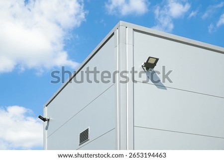 Warehouse building with led light, selective focus