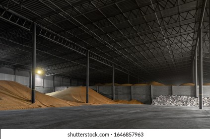 Warehouse With Bulk Grain And Bags In Storage