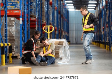 A warehouse employee suffered a leg accident at work - Powered by Shutterstock