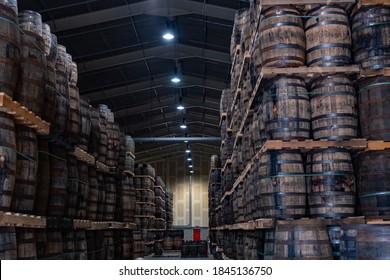 warehouse full of cask of whisky
