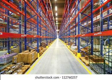 Warehouse Interior With Colorful Shelving System