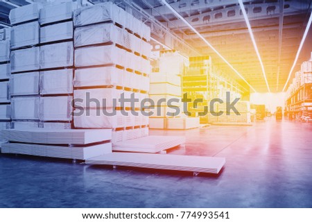 Warehouse interior. Large modern factory with box ware house