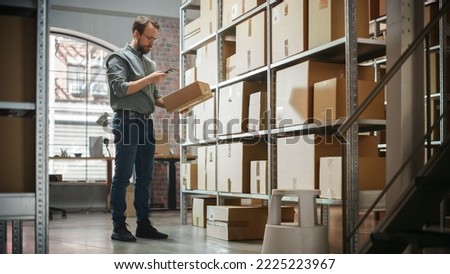 Warehouse Inventory Manager Using Smartphone to Scan a Barcode on Parcel, Preparing a Small Cardboard Box for Postage. Black Multiethnic Small Business Owner Working in Storeroom.