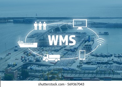 Warehouse Management System Concept. Port Terminal Background