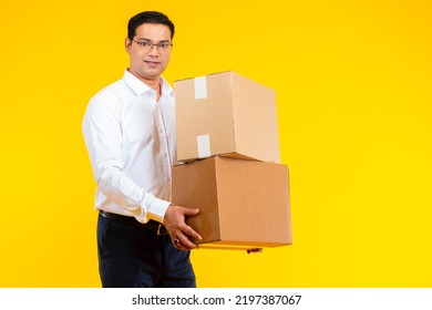 Warehouse Manager. Man Next To Boxes. Warehouse Business Metaphor Boxes. Guy With Tablet Computer. Warehouse Manager With Tablet.