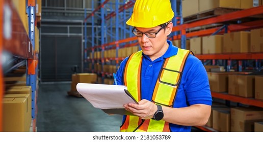 Warehouse Manager Safety Helmet Checking Stock Stock Photo 2181053789 ...